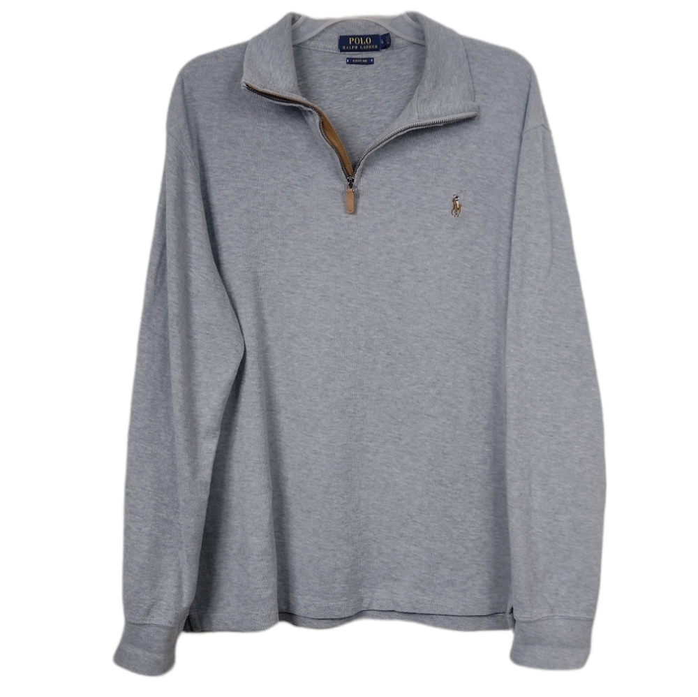 Men's L polo Ralph Lauren estate rib grey 1/4 zip sweatshirt